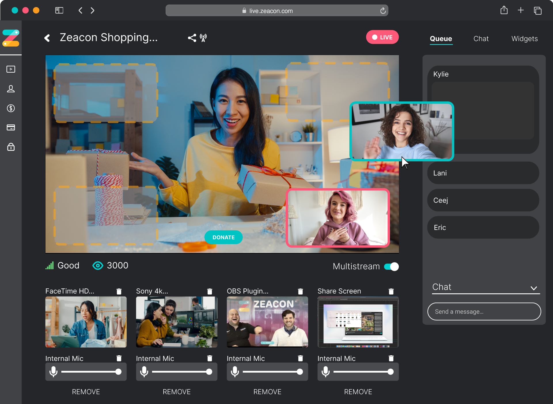 screenshot of Zeacon Live Studio